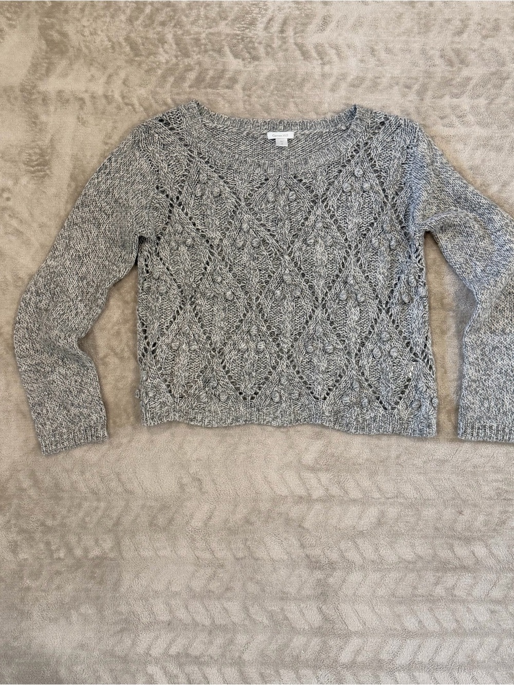 Garnet Hill Gray Bobble Knit Sweater Wool Alpaca Blend Size M EUC Coz